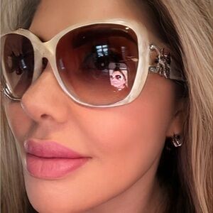 Bulgari Cream Frame Sunglasses with Brown Gradient Lenses